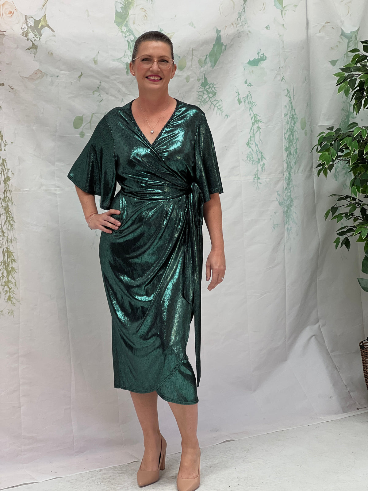 Kuss Emerald Shimmer Wrap Dress