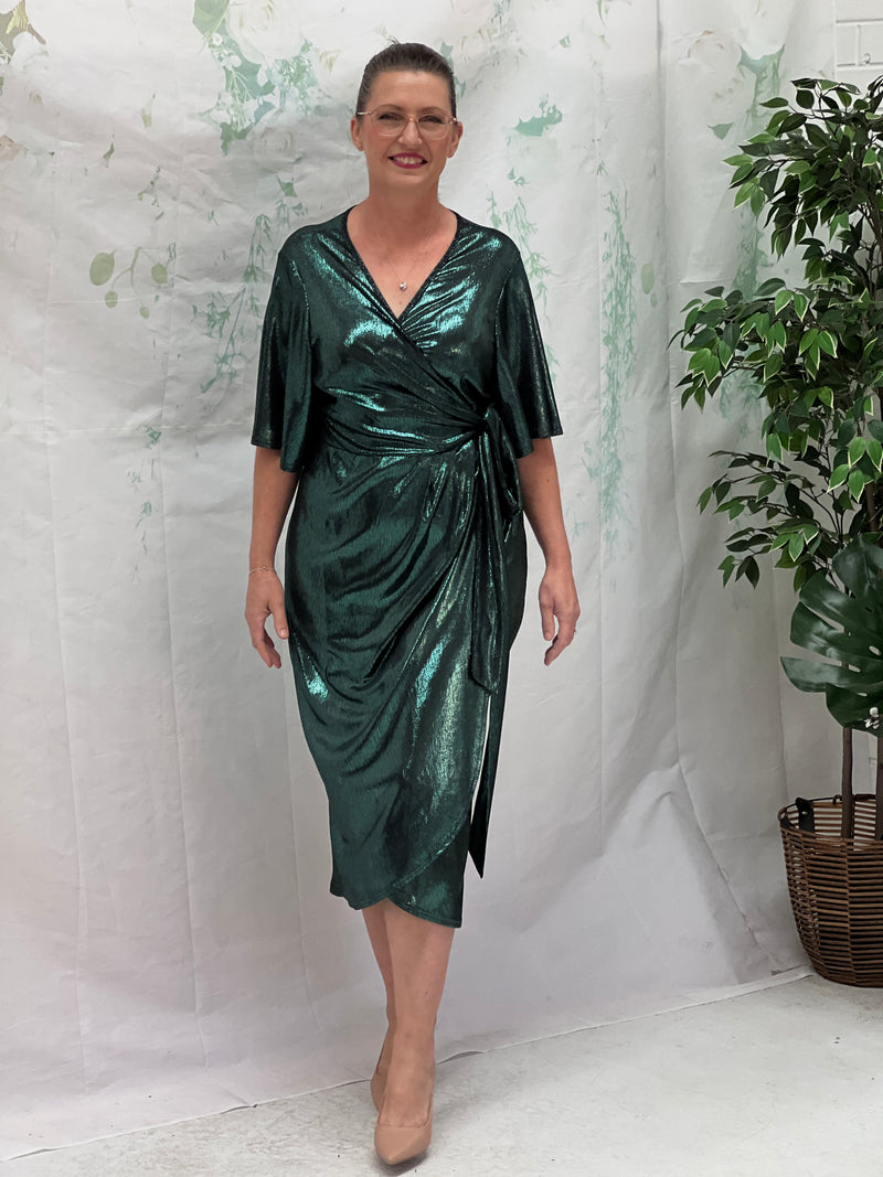 Kuss Emerald Shimmer Wrap Dress