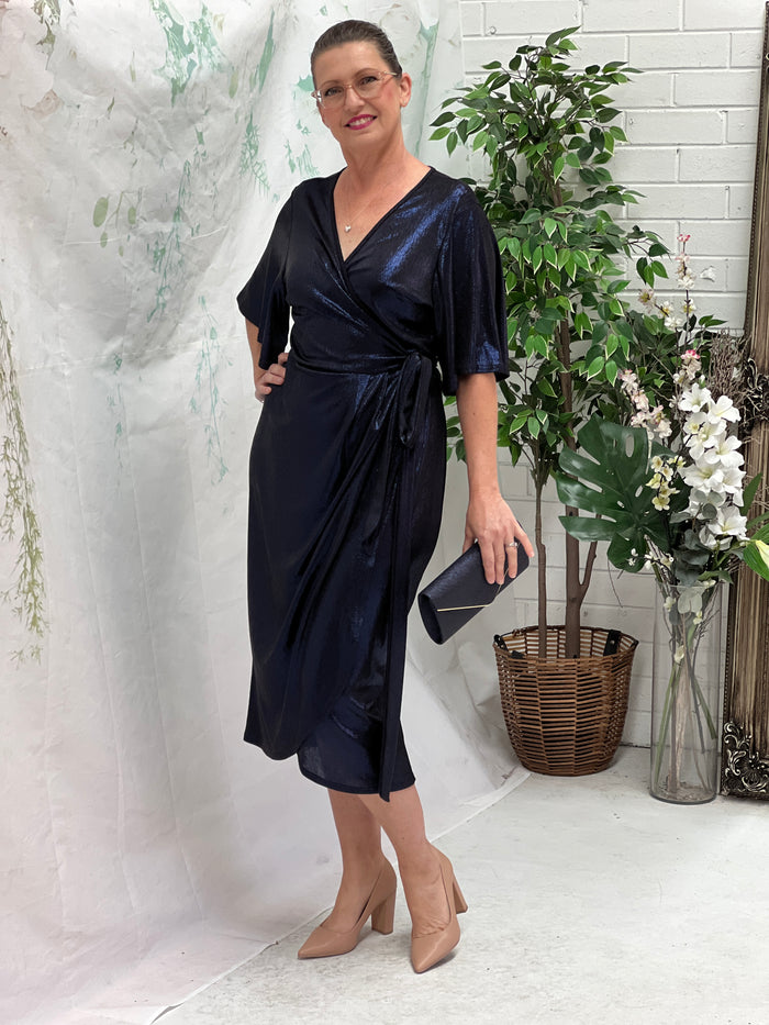 Kuss Navy Shimmer Wrap Dress