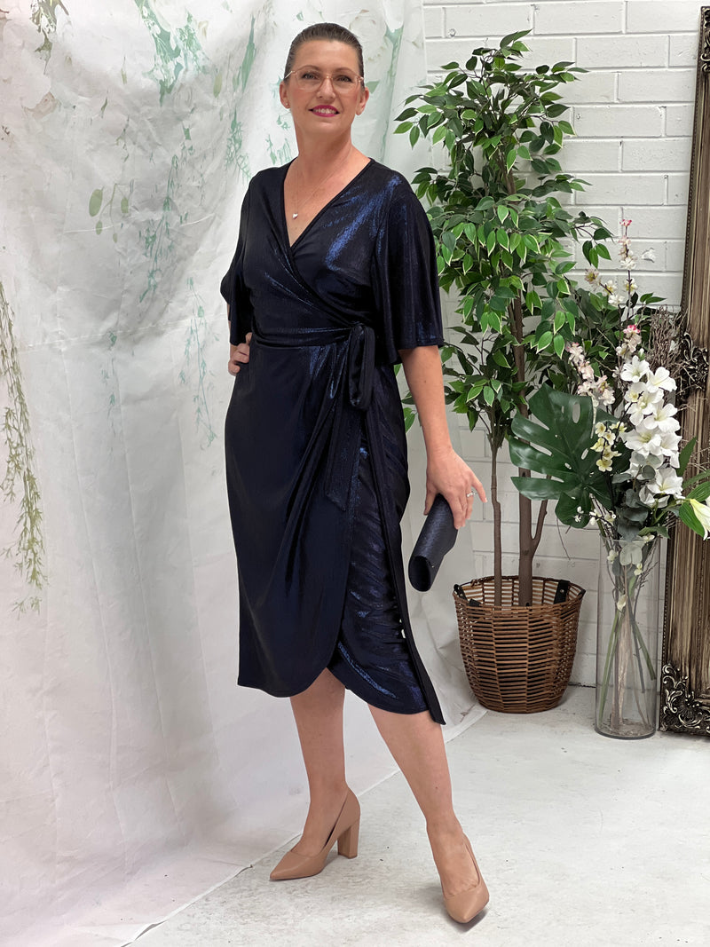 Kuss Navy Shimmer Wrap Dress