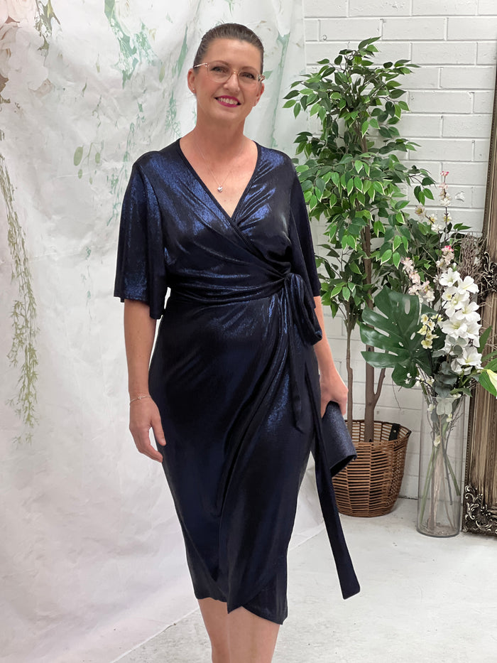 Kuss Navy Shimmer Wrap Dress