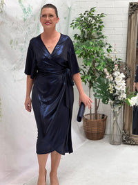 Kuss Navy Shimmer Wrap Dress