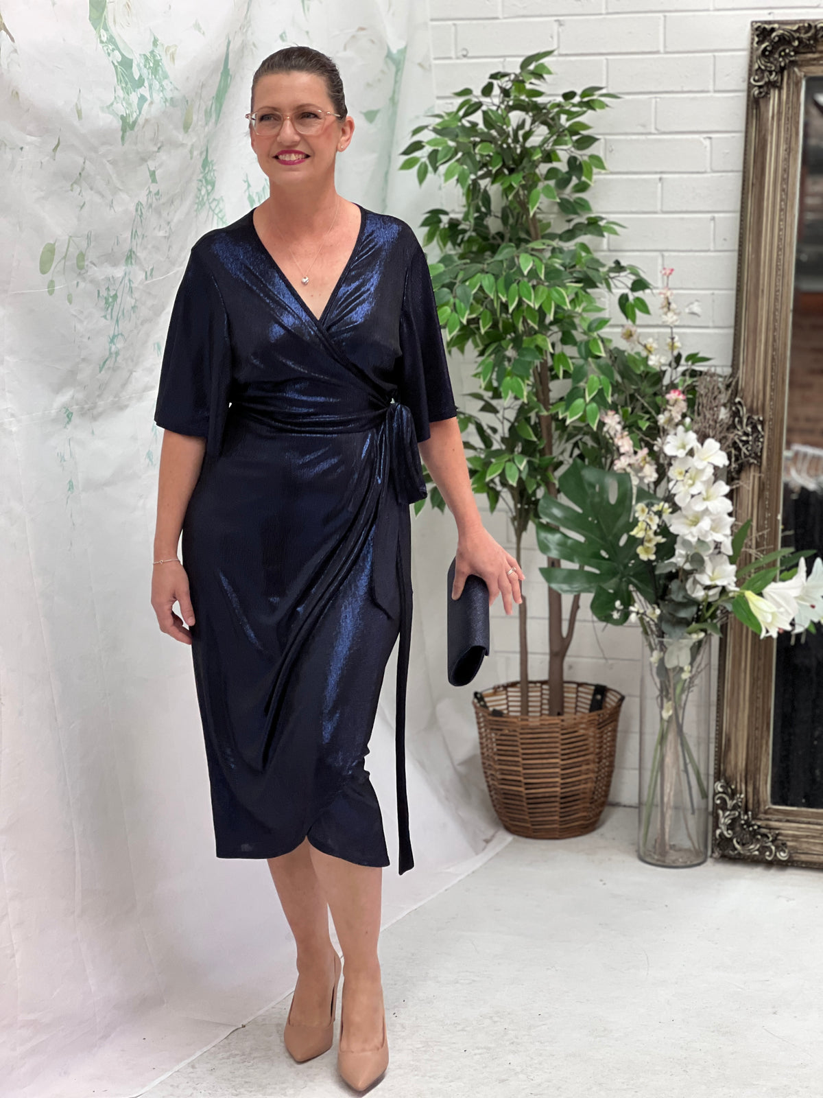 Kuss Navy Shimmer Wrap Dress – Dressxox