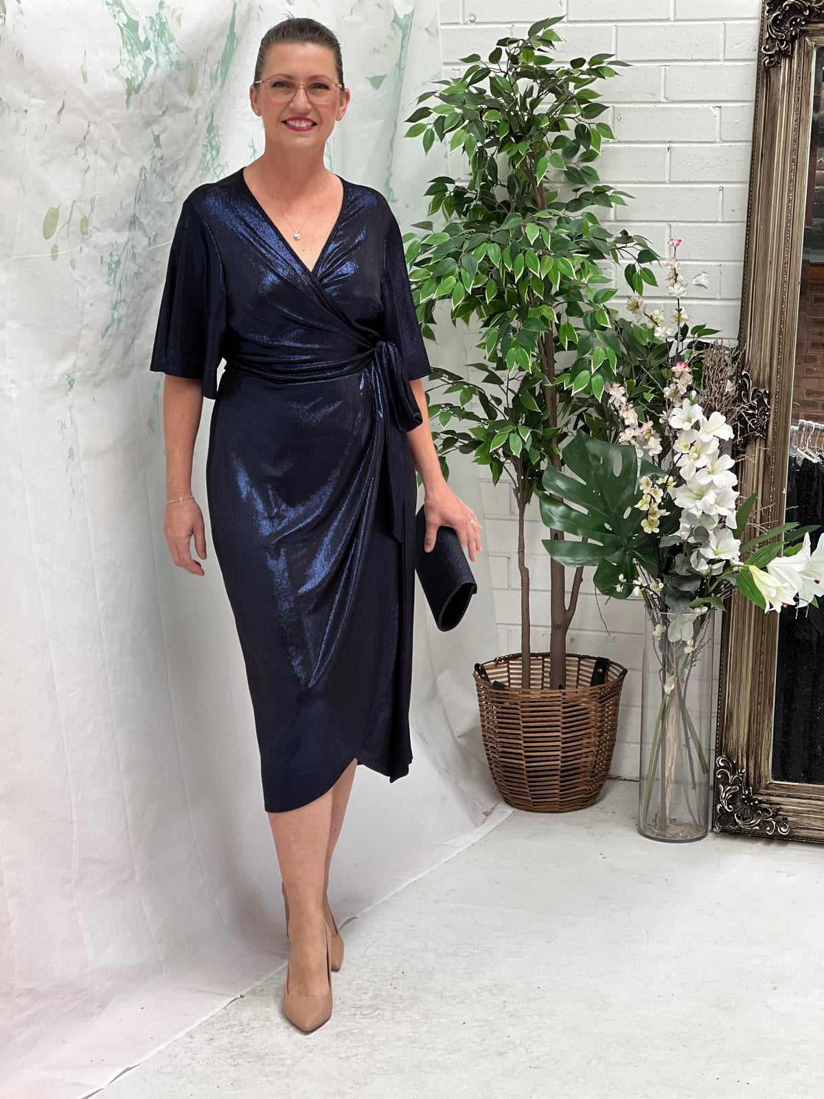 Kuss Navy Shimmer Wrap Dress