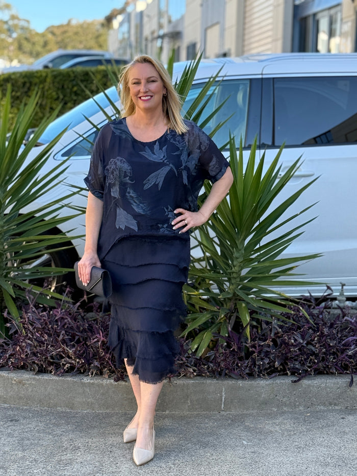 Lenour Night Floral Silk Dress