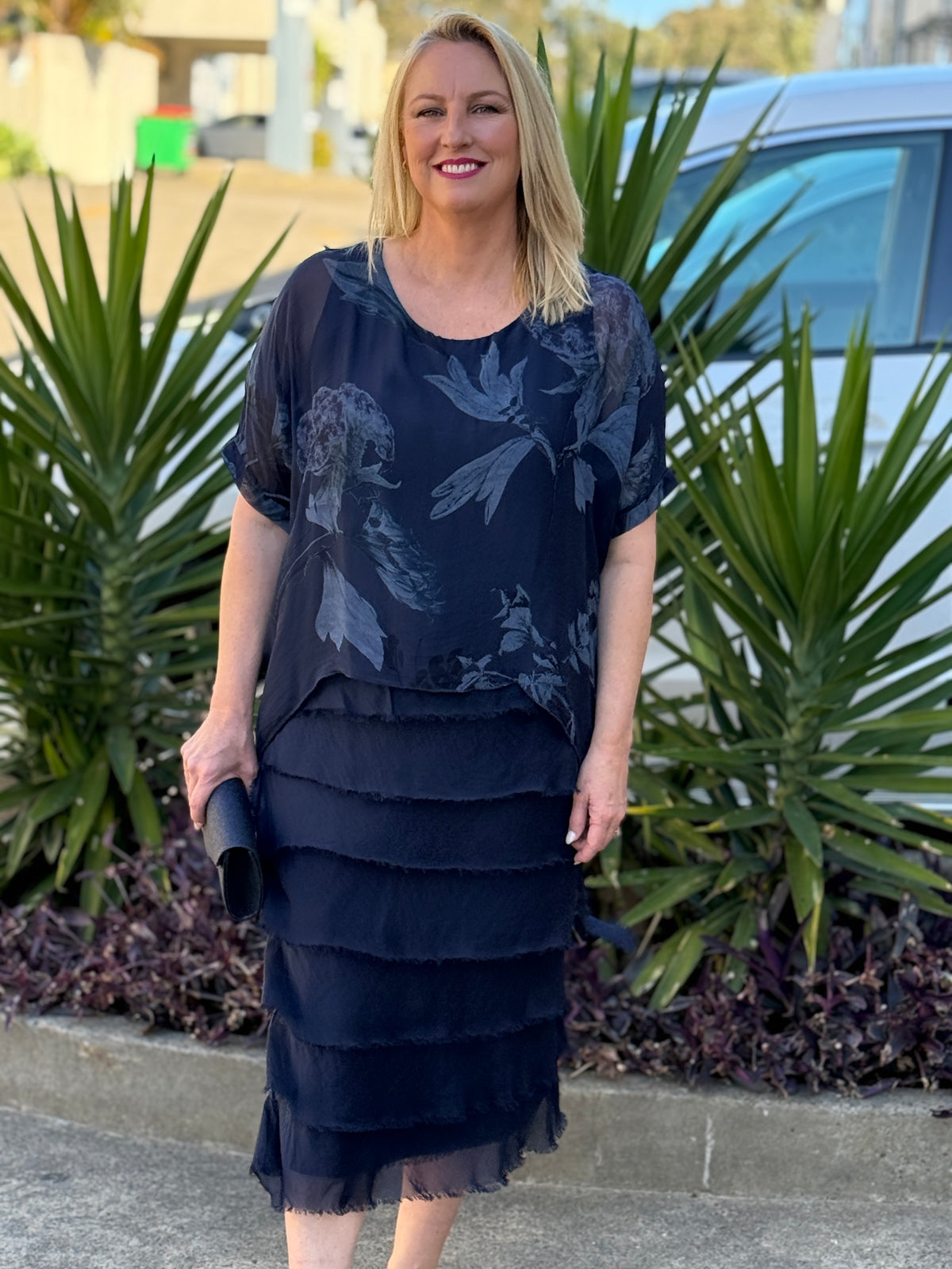 Lenour Night Floral Silk Dress