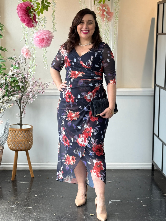 Lima Fire Floral Evening Dress