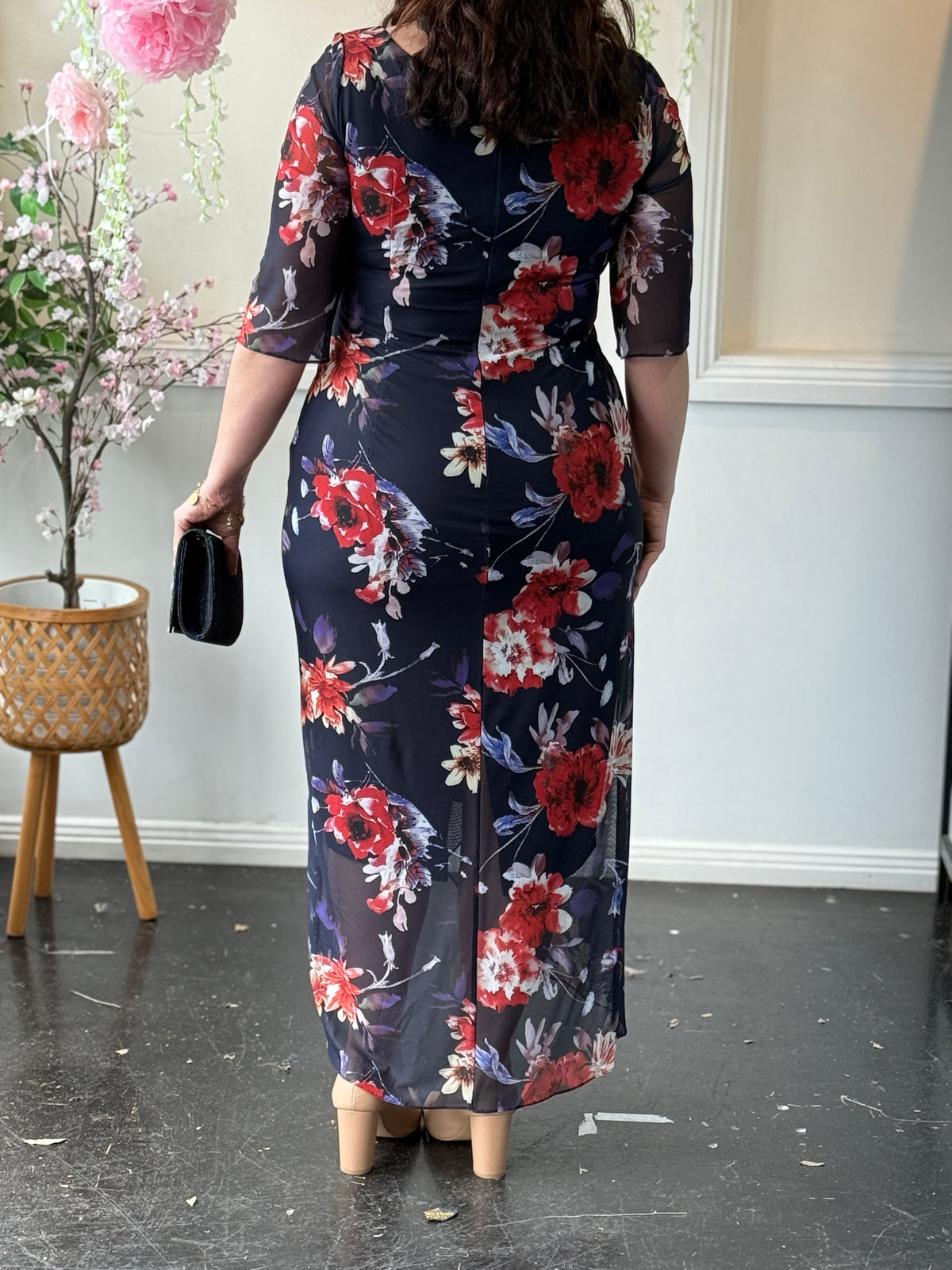 Lima Fire Floral Evening Dress