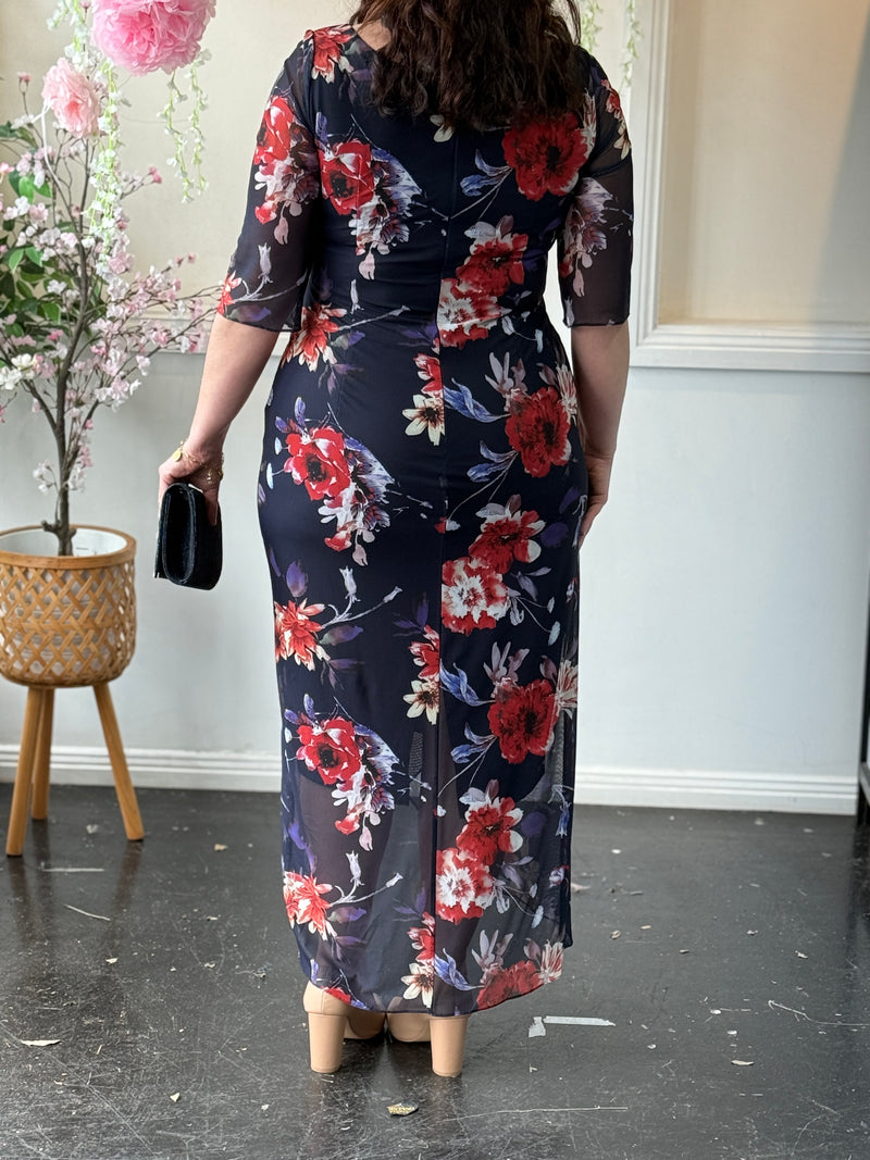Lima Fire Floral Evening Dress