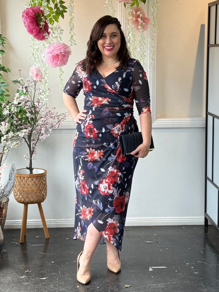 Lima Fire Floral Evening Dress