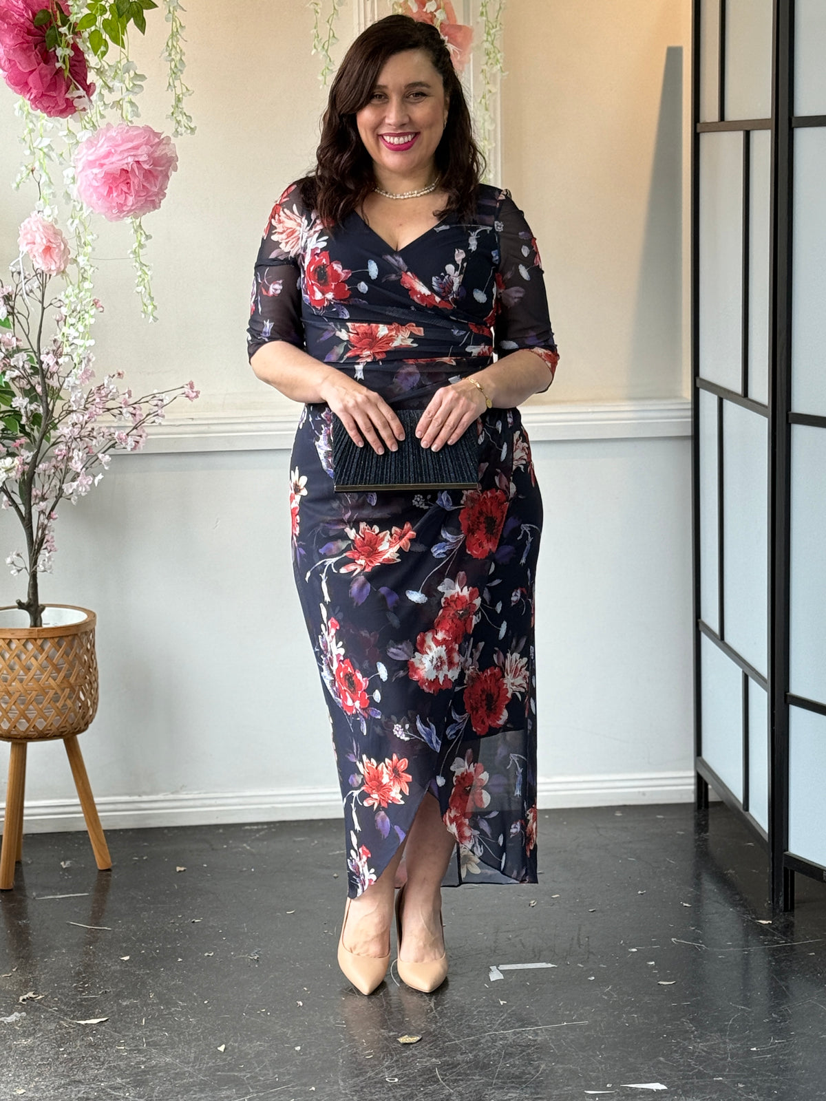 Lima Fire Floral Evening Dress