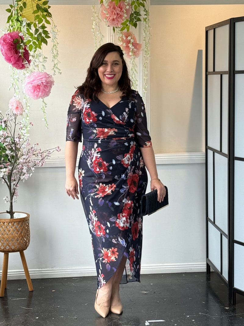 Lima Fire Floral Evening Dress