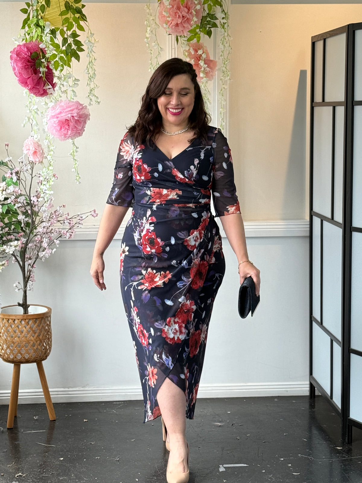 Lima Fire Floral Evening Dress