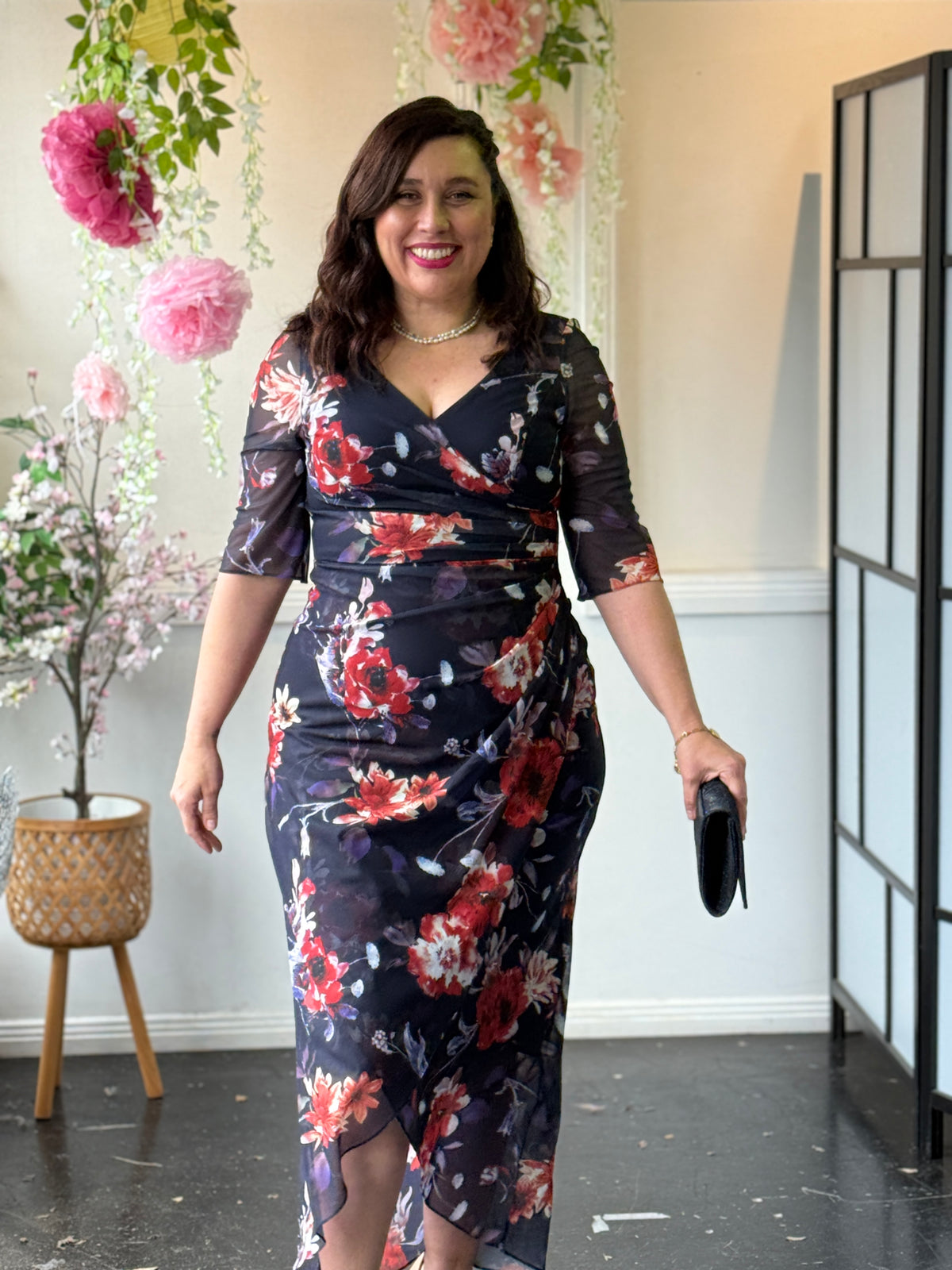 Lima Fire Floral Evening Dress