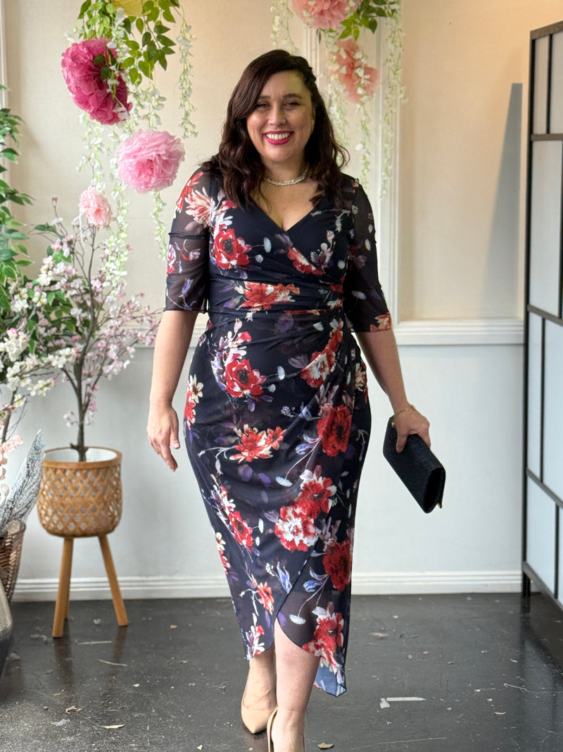 Lima Fire Floral Evening Dress