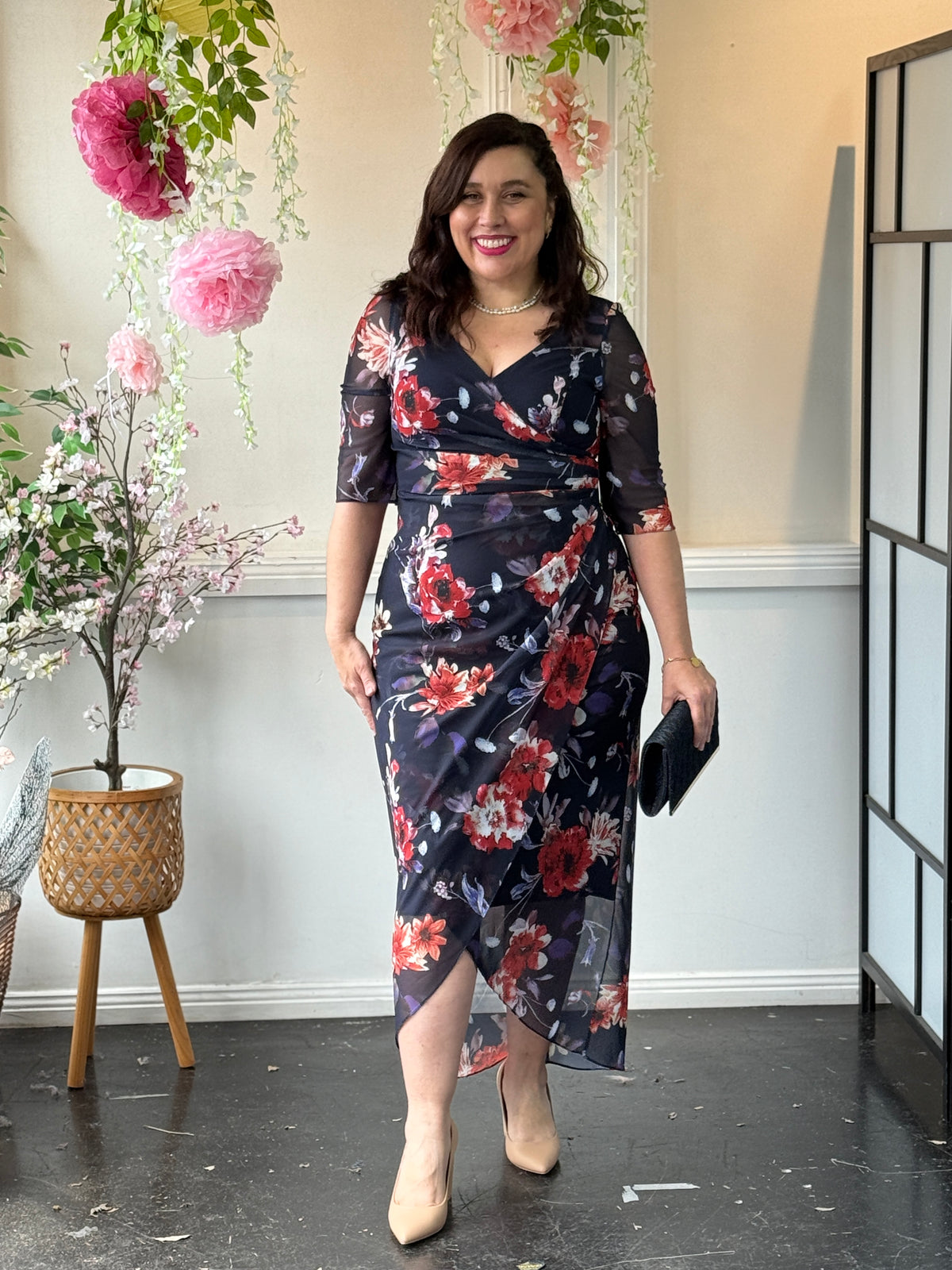 Lima Fire Floral Evening Dress