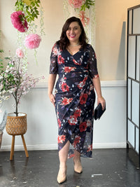 Lima Fire Floral Evening Dress