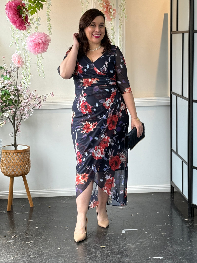Lima Fire Floral Evening Dress
