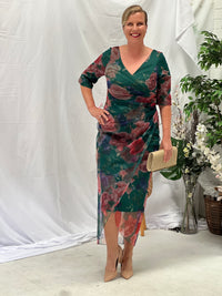 Lima Emerald Floral Evening Dress