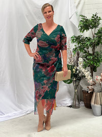 Lima Emerald Floral Evening Dress