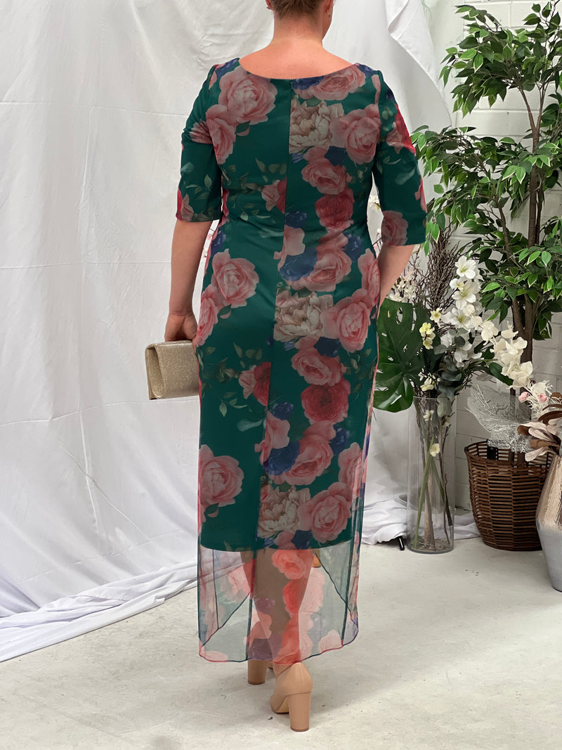 Lima Emerald Floral Evening Dress