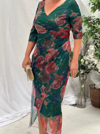 Lima Emerald Floral Evening Dress