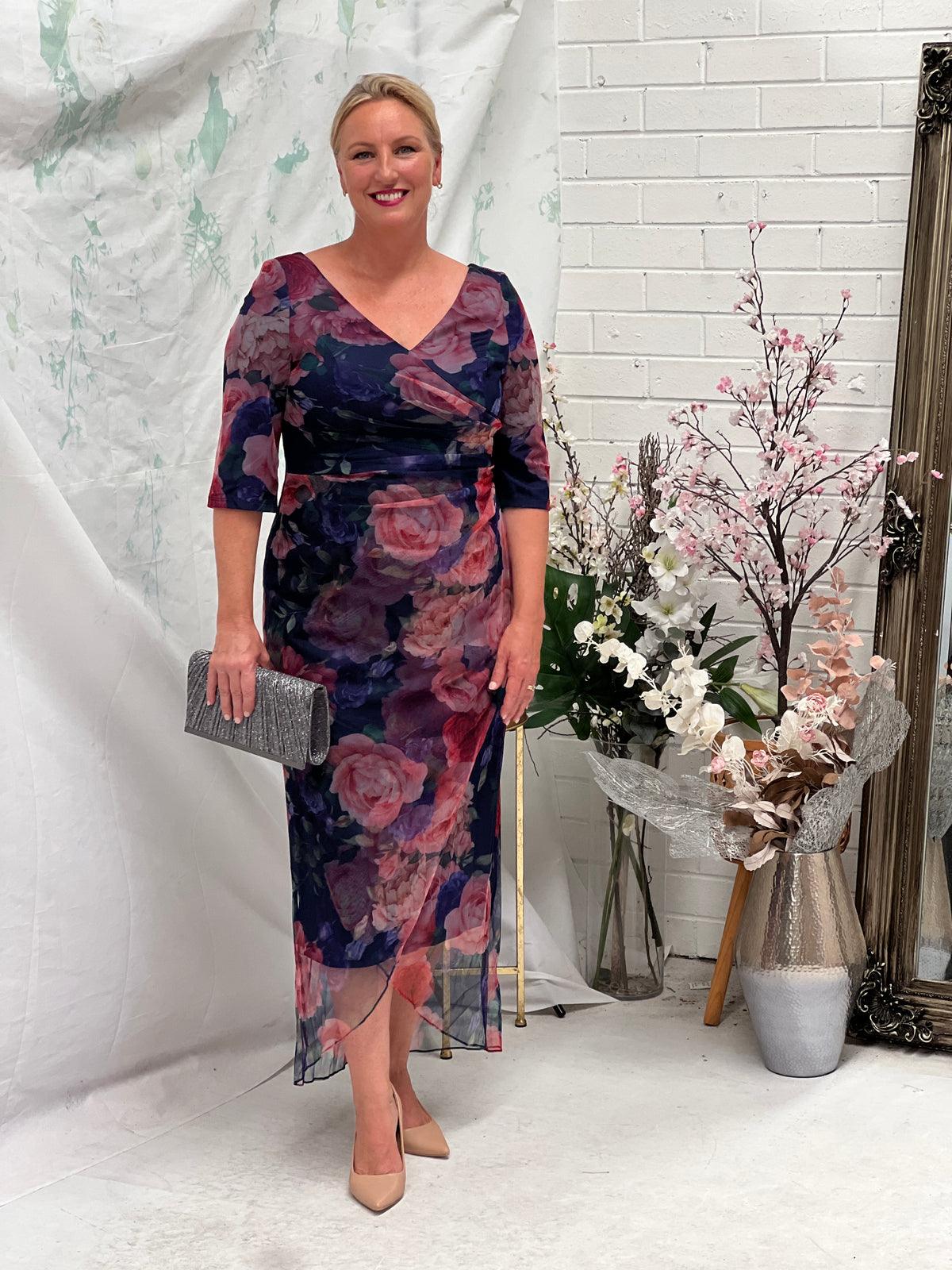 Lima Navy Floral Evening Dress