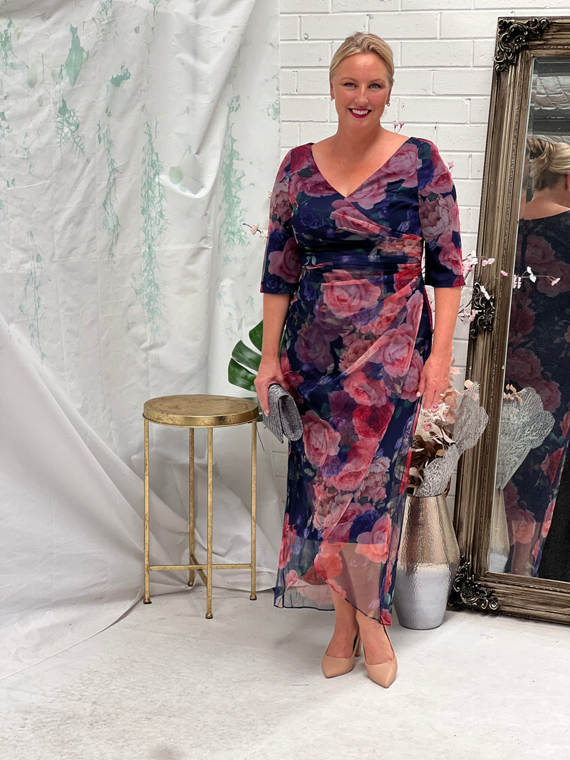 Lima Navy Floral Evening Dress