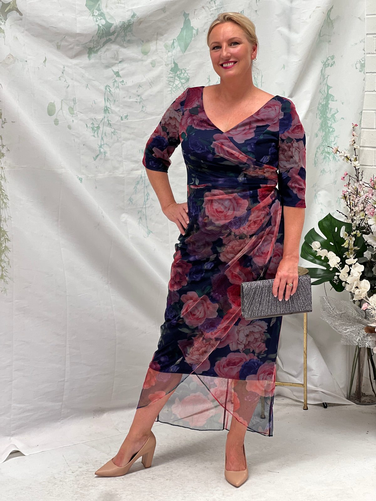 Lima Navy Floral Evening Dress