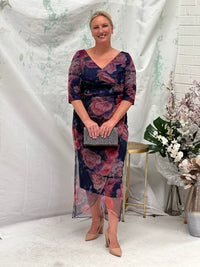 Lima Navy Floral Evening Dress