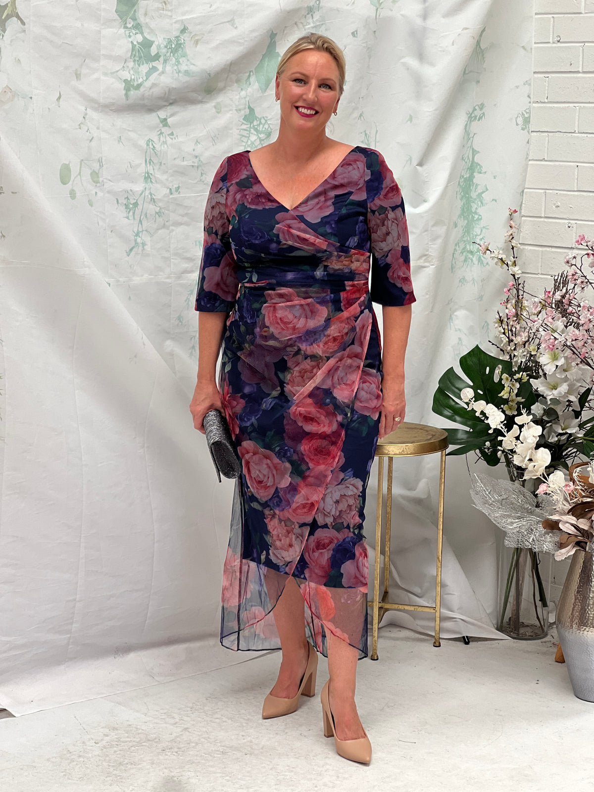 Lima Navy Floral Evening Dress