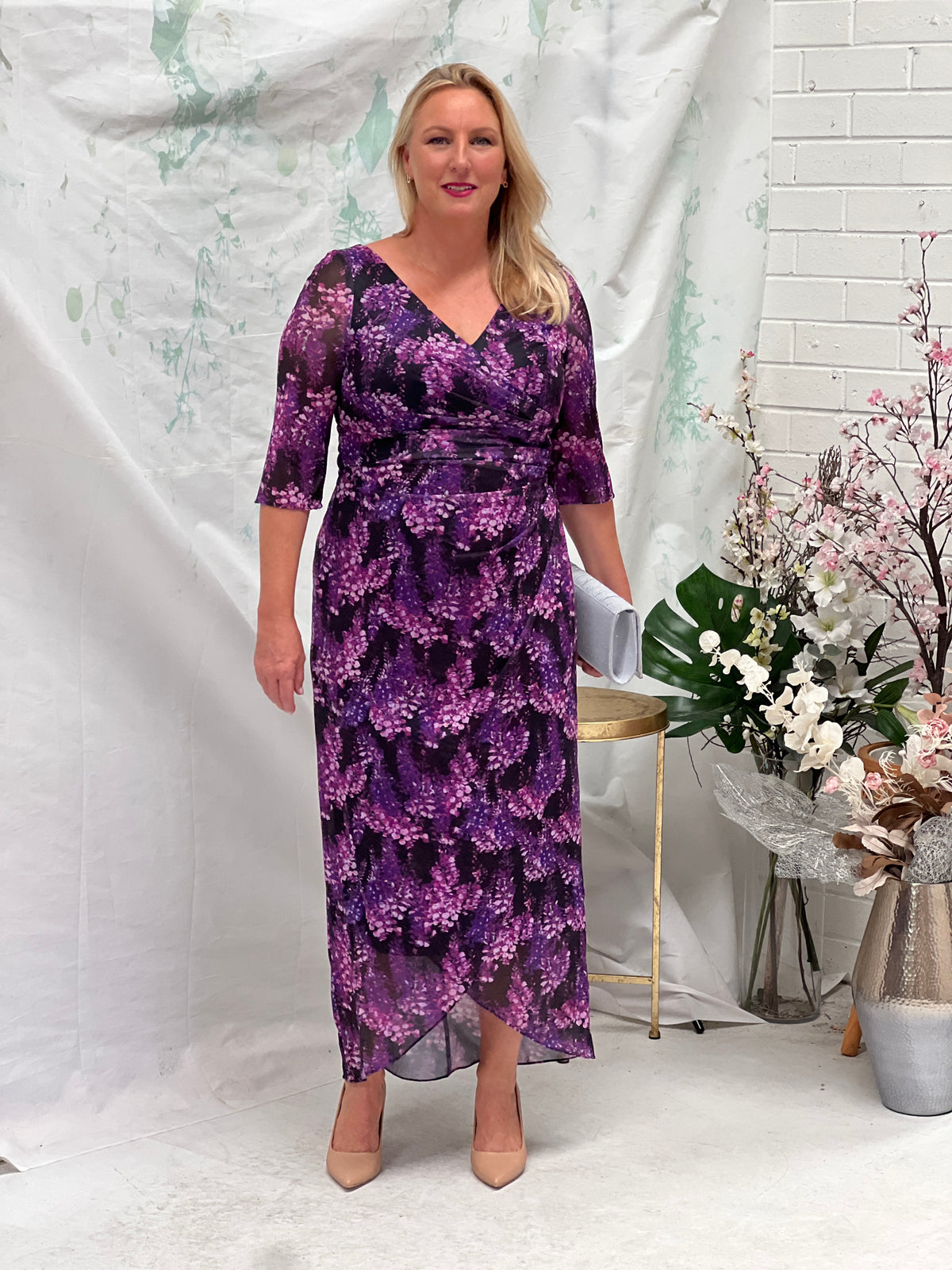 Lima Purple Hydrangea Evening Dress