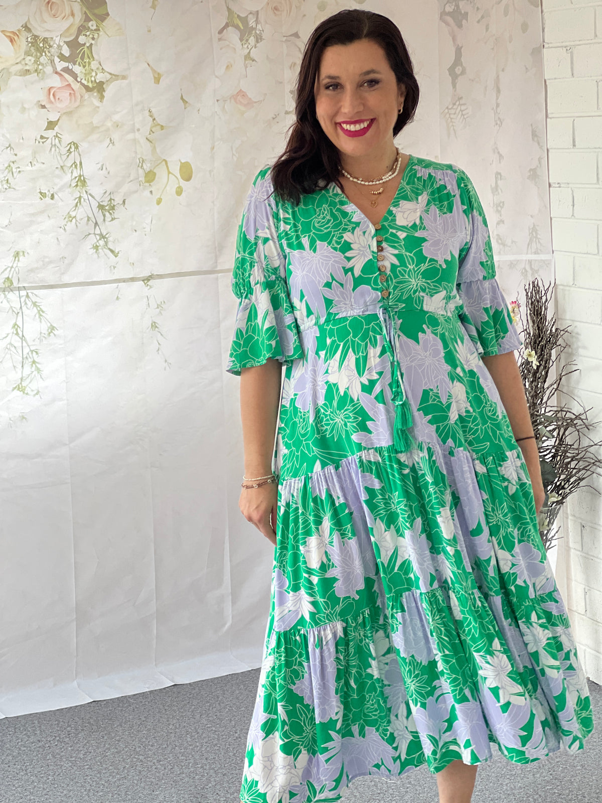 Lisbon Green Floral Dress