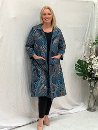 Lorelai Blue Abstract Fleece Coat