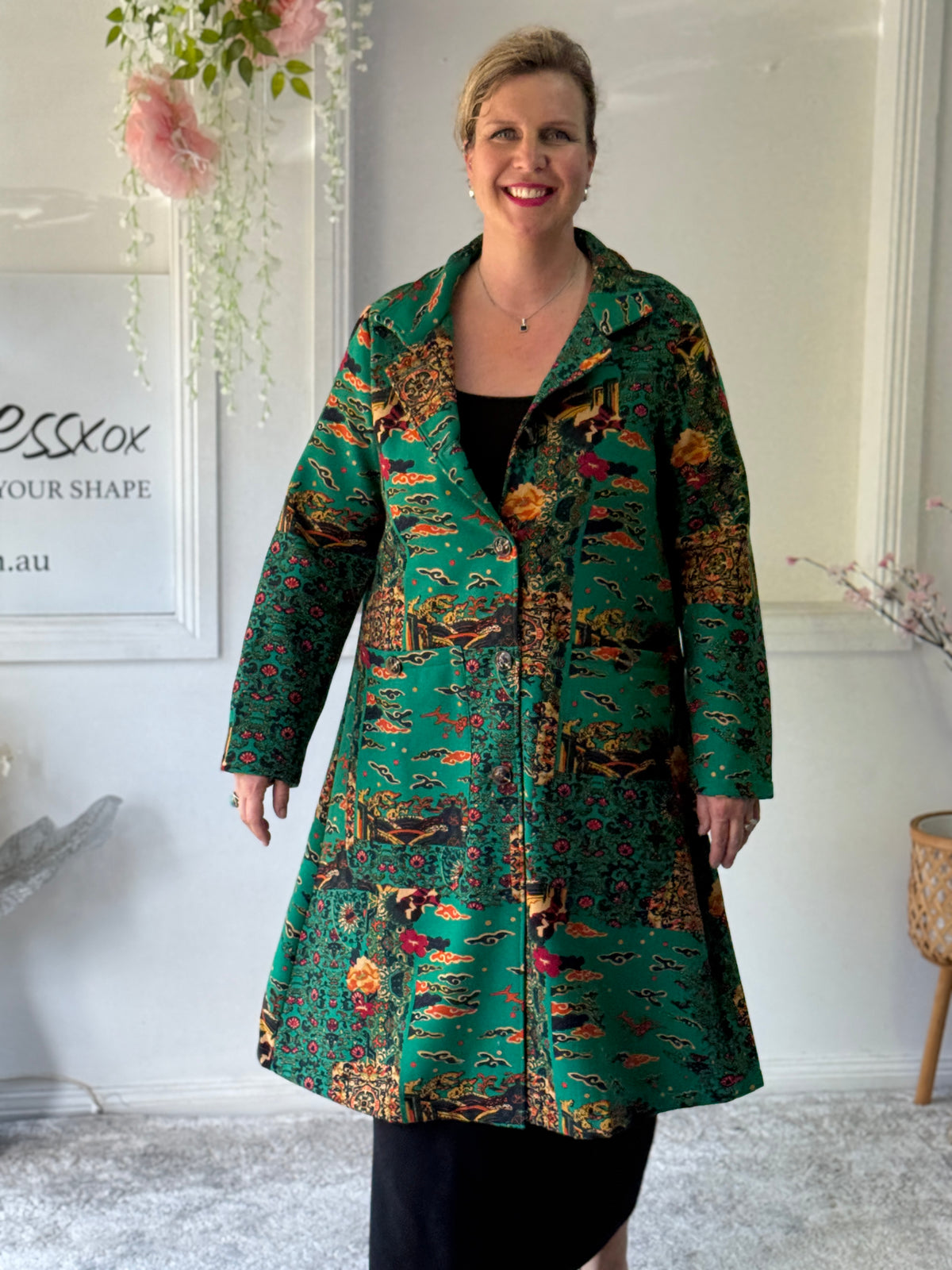 Lorelai Green Abstract Fleece Coat