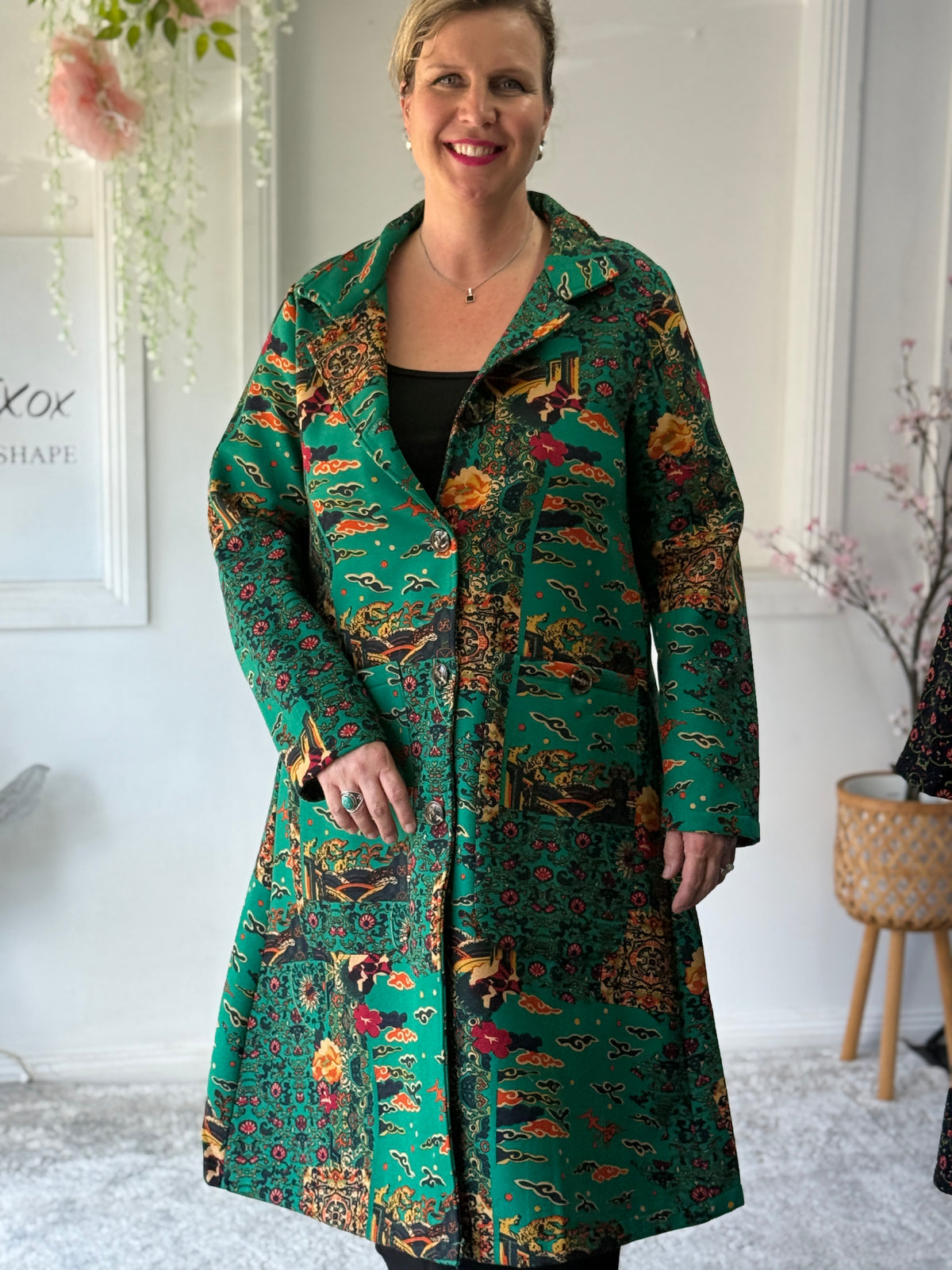 Lorelai Green Abstract Fleece Coat