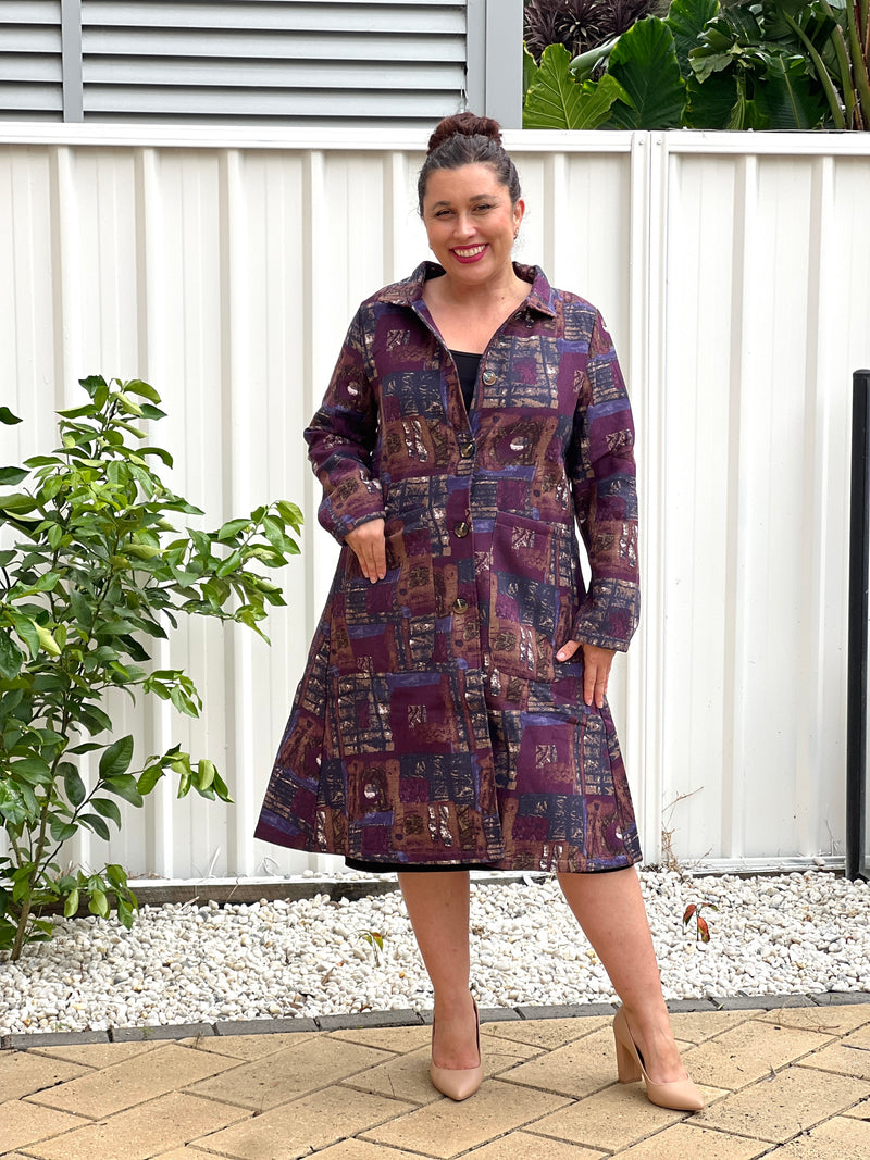 Lorelai Purple Abstract Fleece Coat