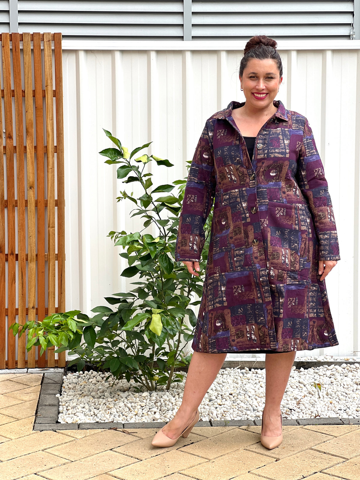 Lorelai Purple Abstract Fleece Coat