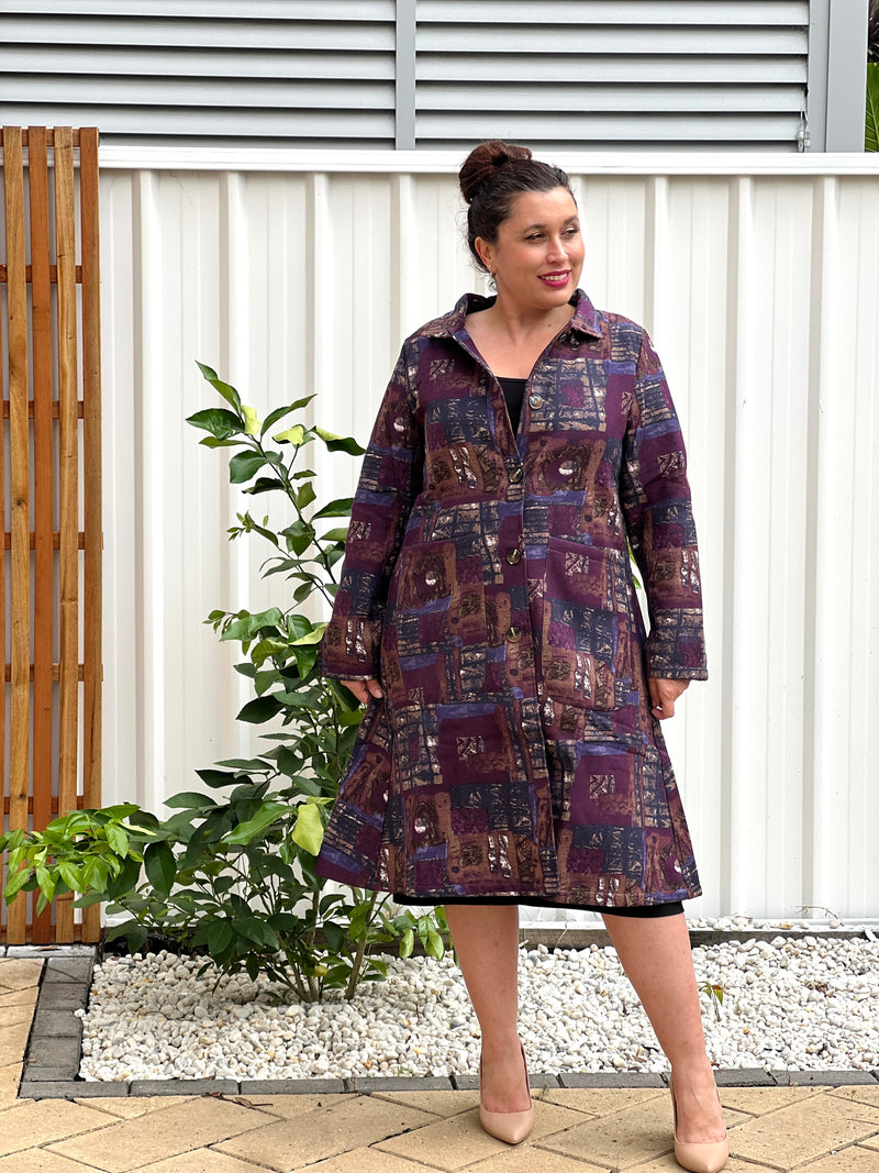 Lorelai Purple Abstract Fleece Coat