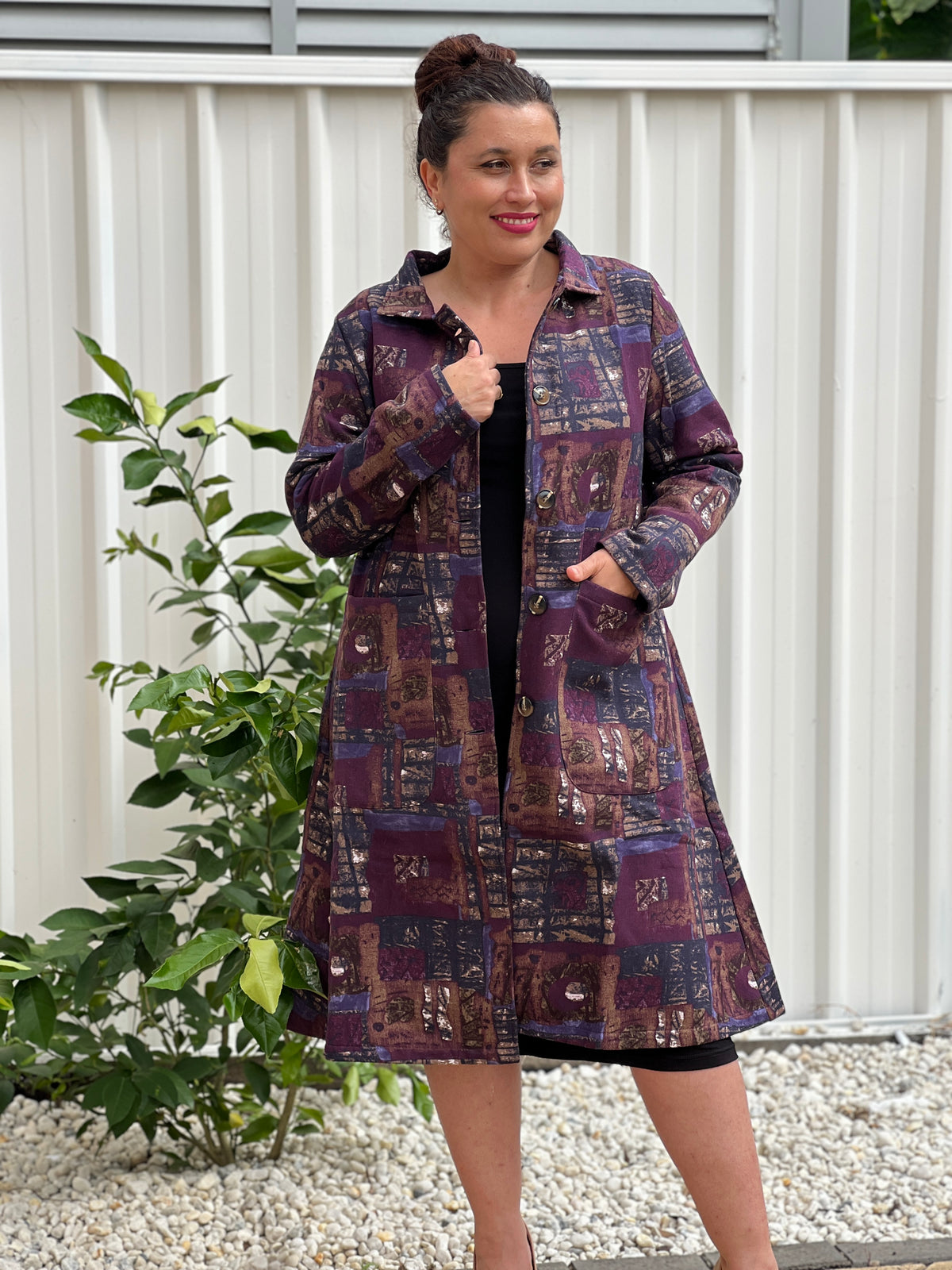 Lorelai Purple Abstract Fleece Coat