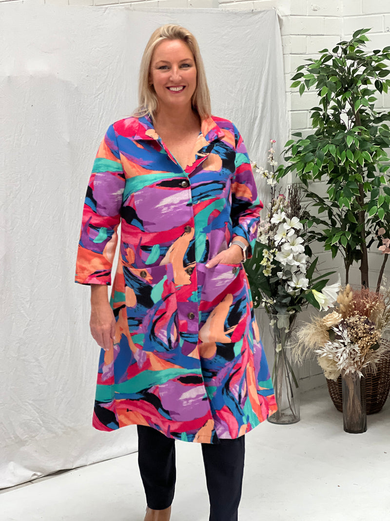 Lorelai Vibrant Abstract Fleece Coat