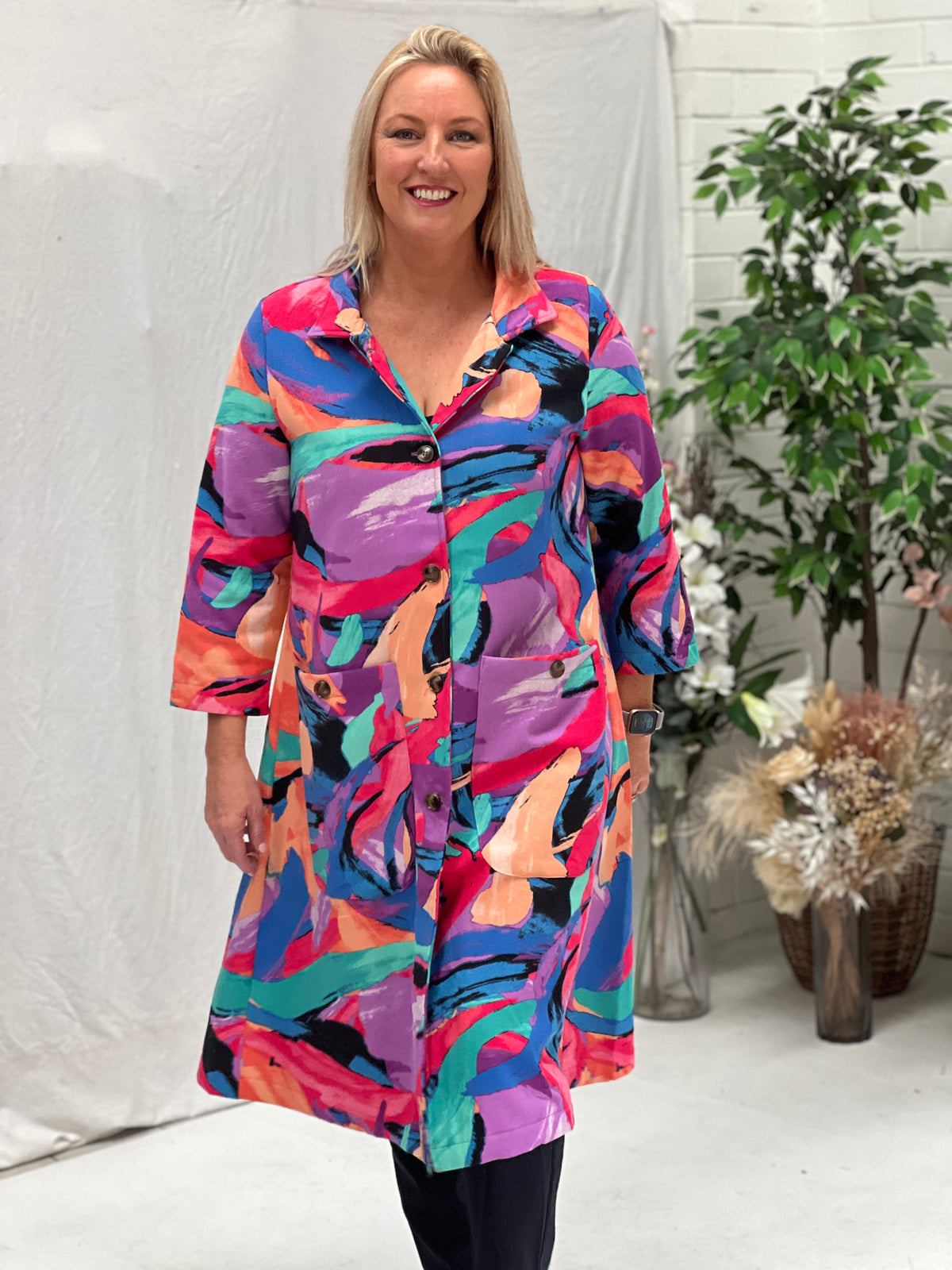 Lorelai Vibrant Abstract Fleece Coat