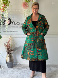 Lorelai Green Abstract Fleece Coat