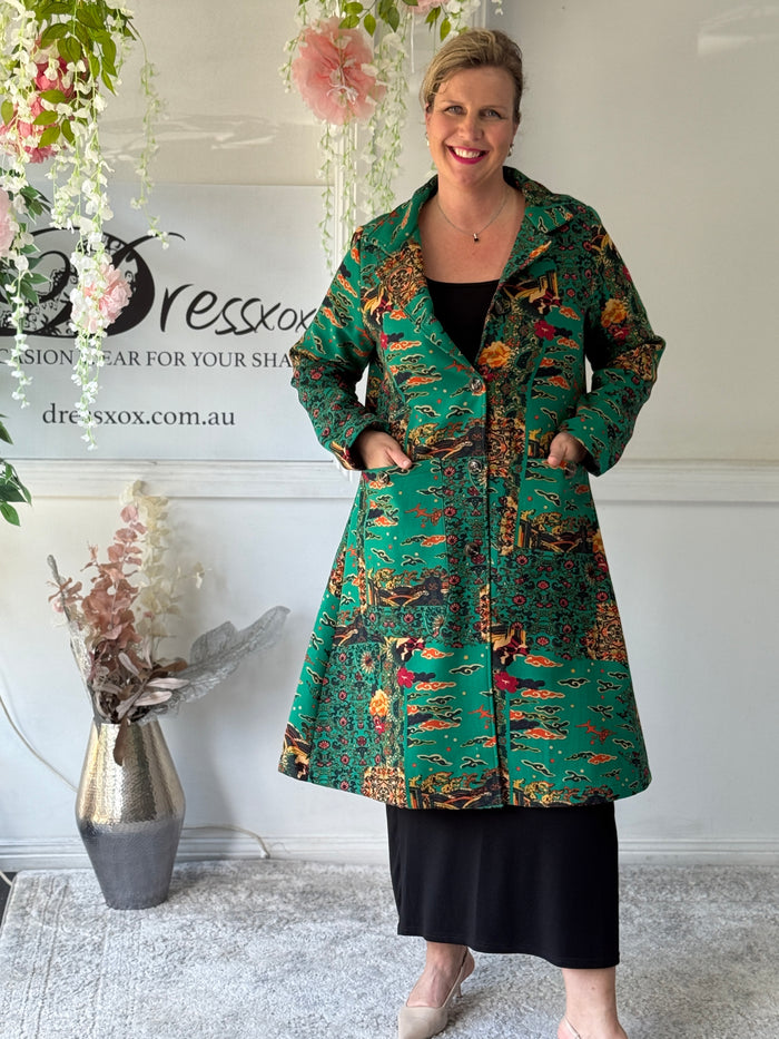 Lorelai Green Abstract Fleece Coat