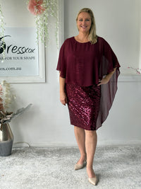Luina Burgundy Sequin Evening Dress