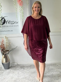 Luina Burgundy Sequin Evening Dress