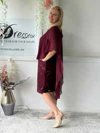 Luina Burgundy Sequin Evening Dress