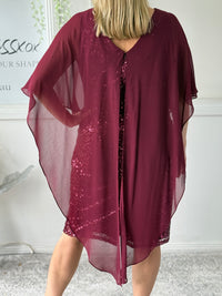 Luina Burgundy Sequin Evening Dress