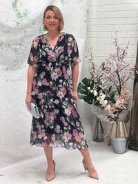 Luna Navy Floral Silk Dress