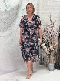 Luna Navy Floral Silk Dress